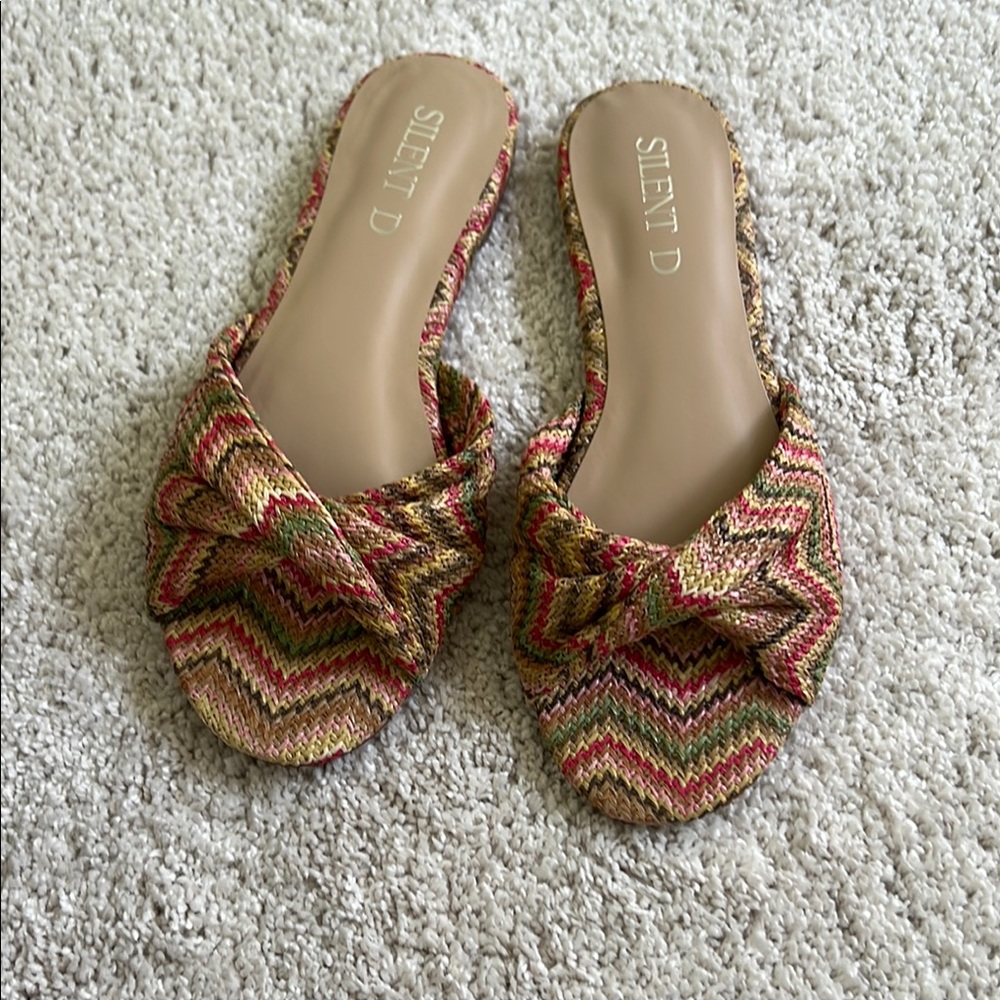 Anthropology Multi Colored Knotted Slide Sandals
